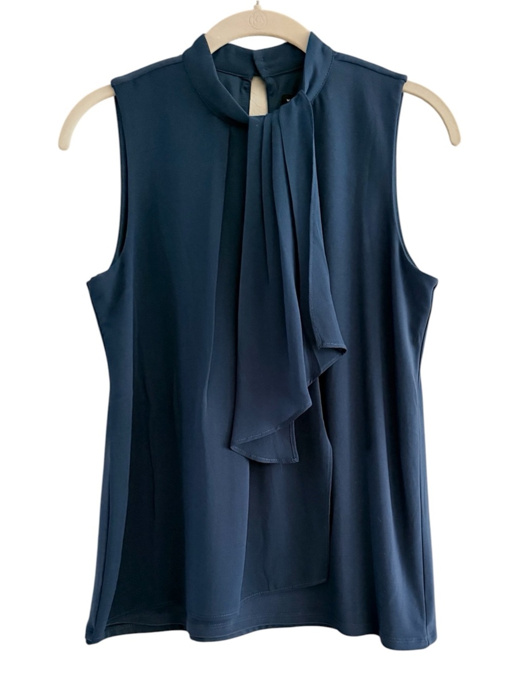 WHBM Sleeveless Suiting Blouse Mock Neck Draped Scarf Detail Blue Size XS